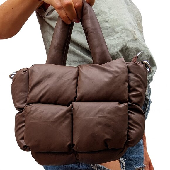 Brown Quilted Puffer Crossbody Bag – Water-Resistant Fabric, Removable Strap - Picture 7 of 8